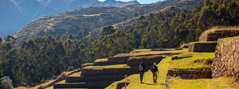 Traveler enjoying the Sacred Valley view near Pisac ruins